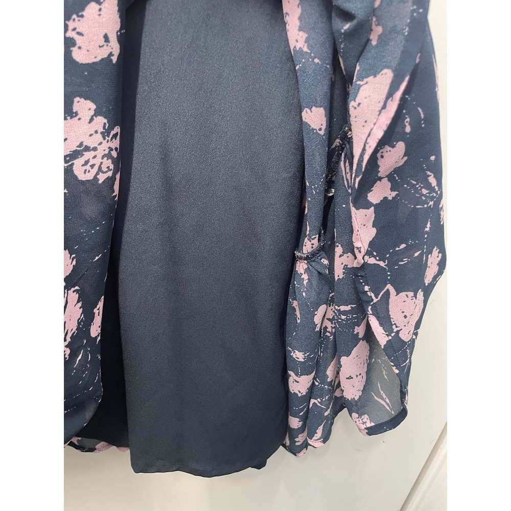 Hyacinth House Shift Midi Dress Womens Size Large Ruffle Navy Dusty Pink Floral - Picture 10 of 13
